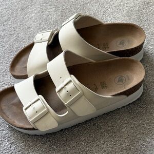 Papillio (Birkenstocks) Cream Double-Buckle Slide Sandals